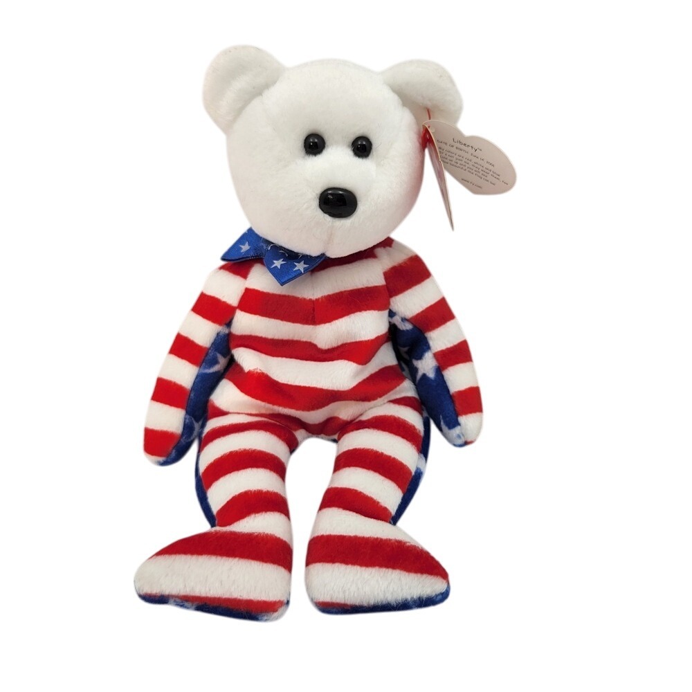 Ty Beanie Babies Liberty The Bear - white face